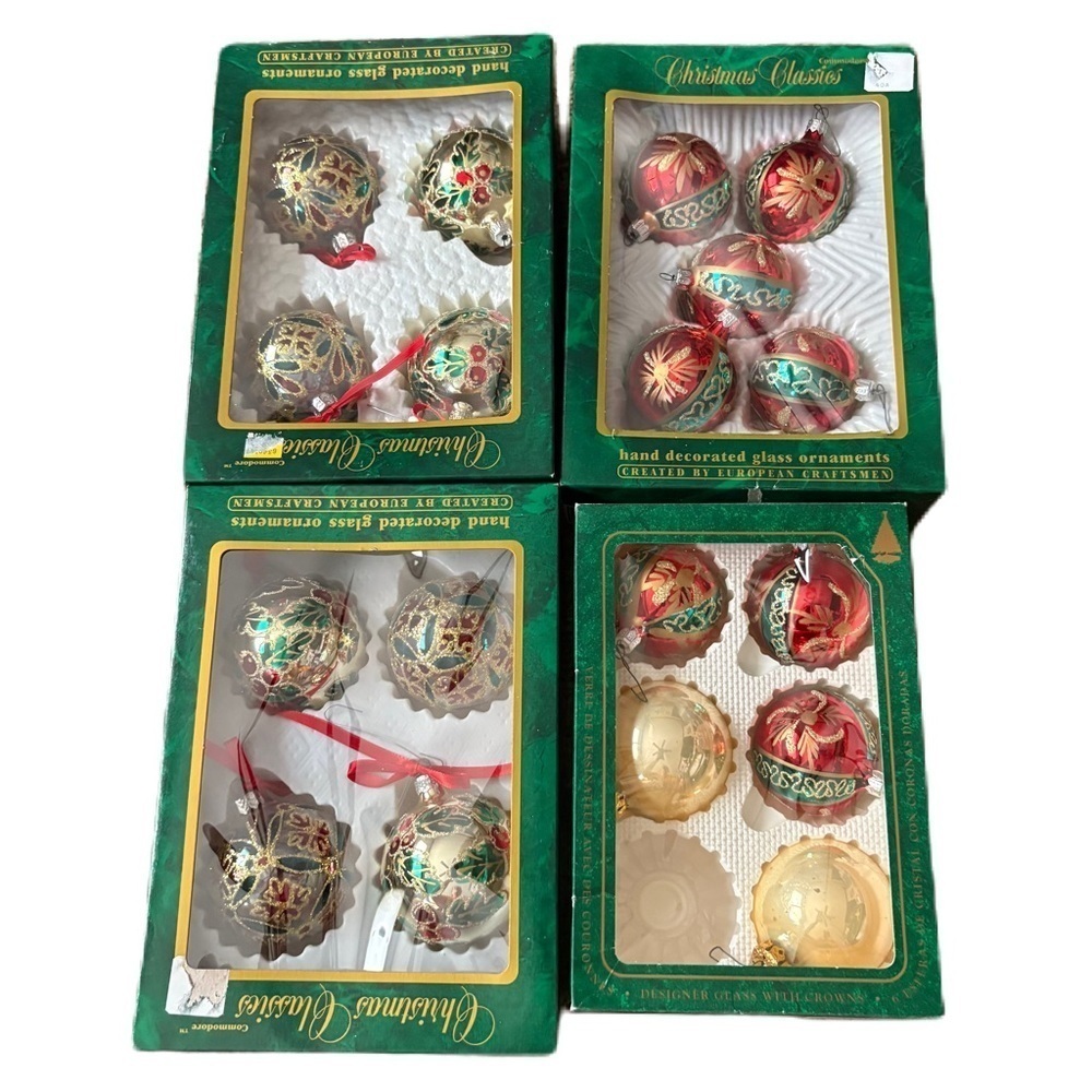 Vintage Commodore Christmas Classics Glass Ornaments Romania Hand Painted Round